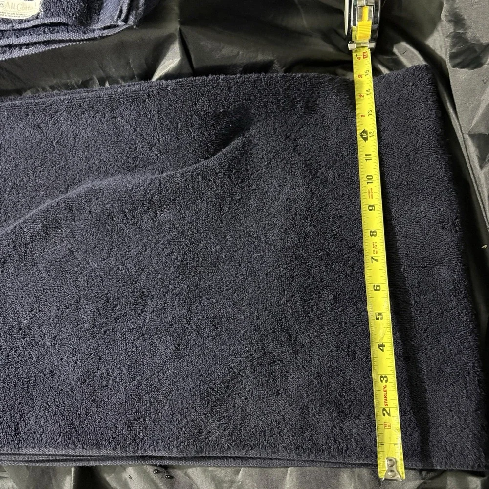 Vtg Sears Navy Blue Cotton Towel Set 3pc MCM Retro Bath Hand Washcloth USA